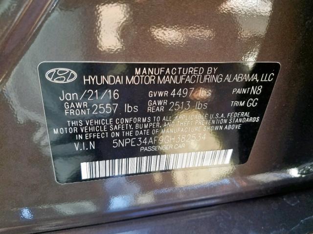 5NPE34AF9GH382534 - 2016 HYUNDAI SONATA SPO CHARCOAL photo 10