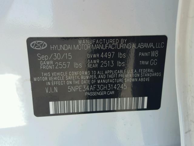 5NPE34AF3GH314245 - 2016 HYUNDAI SONATA SPO WHITE photo 10