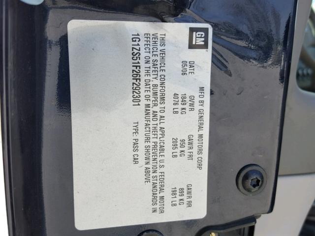 1G1ZS51F26F292301 - 2006 CHEVROLET MALIBU LS 蓝色 照片 10