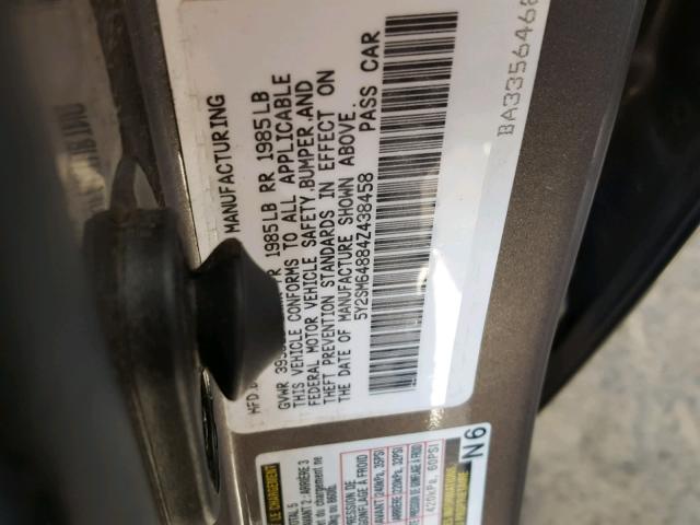 5Y2SM64884Z438458 - 2004 PONTIAC VIBE GRAY photo 10