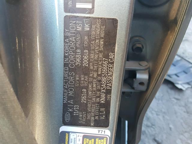 KNAFX5A88E5166667 - 2014 KIA FORTE EX CHARCOAL photo 10