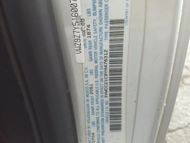 3VWCC21C9YM476312 - 2000 VOLKSWAGEN NEW BEETLE 银色 照片 10