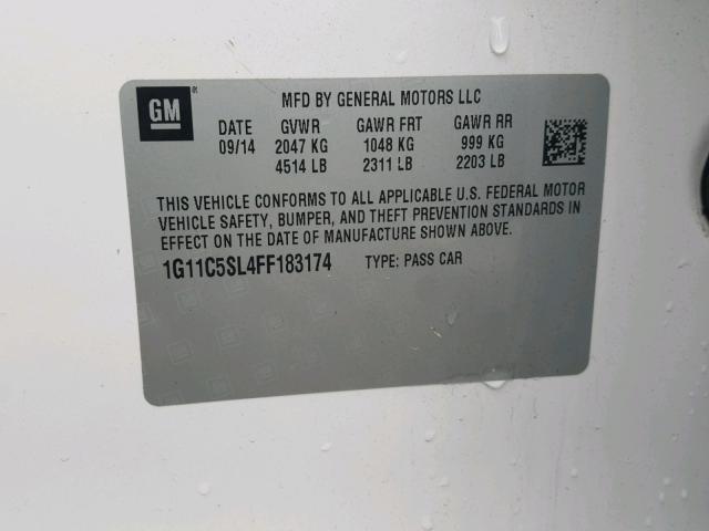 1G11C5SL4FF183174 - 2015 CHEVROLET MALIBU 1LT 白色 照片 10