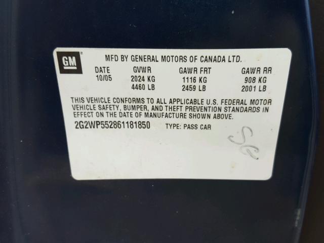 2G2WP552861181850 - 2006 PONTIAC GRAND PRIX მწვანე ფოტო 10
