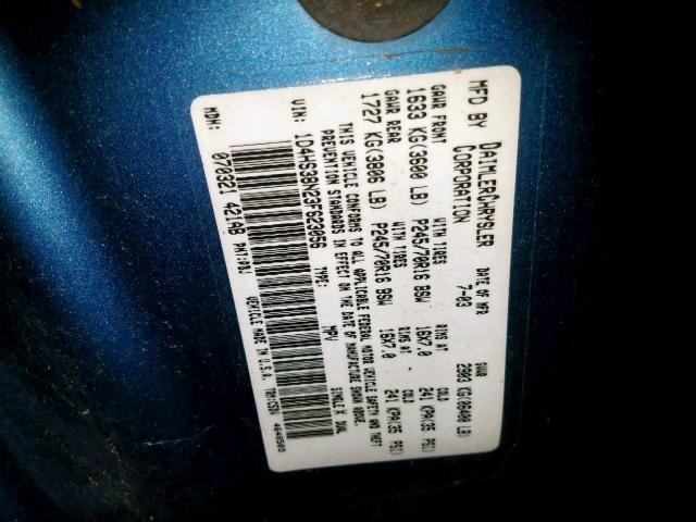 1D4HS38N23F623056 - 2003 DODGE DURANGO SP BLUE photo 10