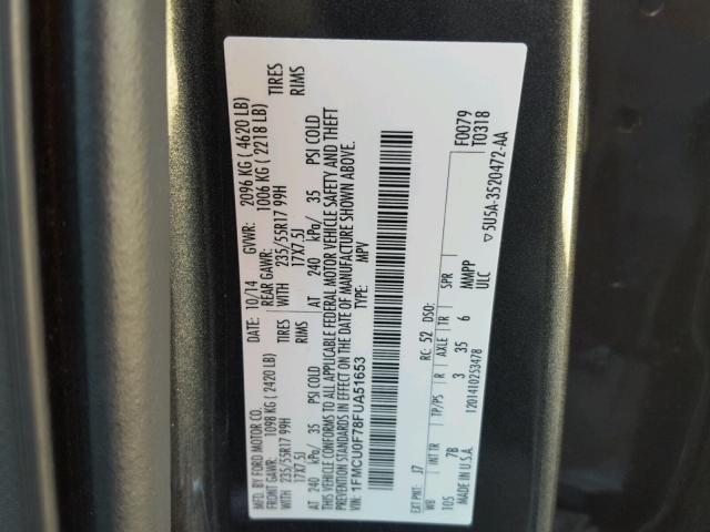 1FMCU0F78FUA51653 - 2015 FORD ESCAPE S GRAY photo 10