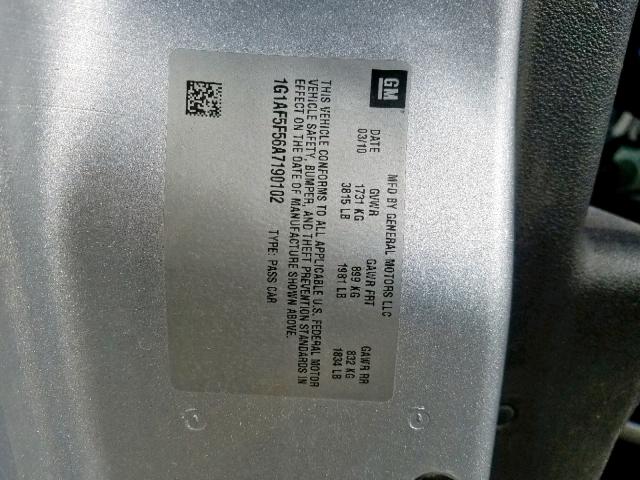 1G1AF5F56A7190102 - 2010 CHEVROLET COBALT 2LT SILVER photo 10