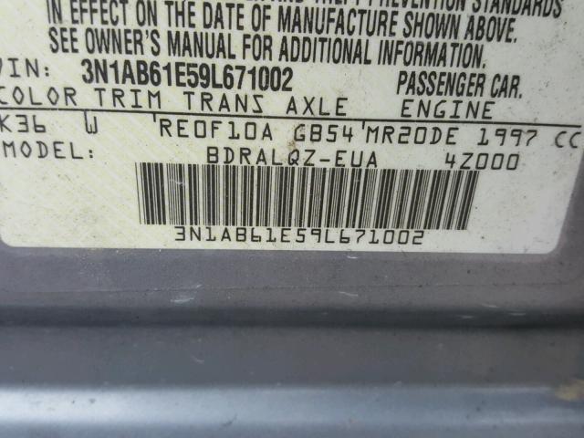 3N1AB61E59L671002 - 2009 NISSAN SENTRA 2.0 GRAY photo 10