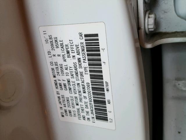 JH4CU2F60CC007069 - 2012 ACURA TSX TECH WHITE photo 10