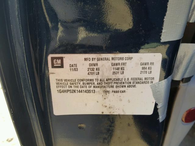 1G4HP52K144143513 - 2004 BUICK LESABRE CU BLUE photo 10