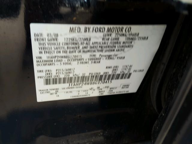 1FAHP24W88G170415 - 2008 FORD TAURUS SEL BLACK photo 10