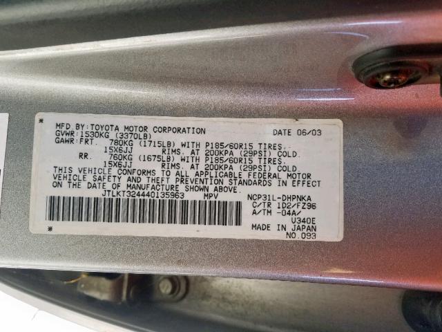 JTLKT324440135963 - 2004 TOYOTA SCION XB 灰色 照片 10