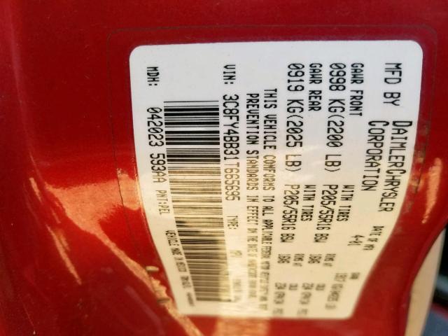 3C8FY4BB31T665695 - 2001 CHRYSLER PT CRUISER RED photo 10