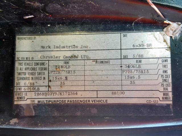 2B6HB23Y9JK172364 - 1988 DODGE VAN SILVER photo 10