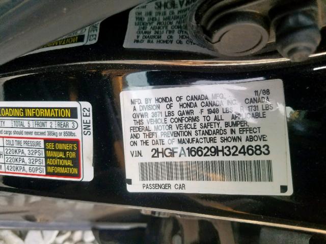 2HGFA16629H324683 - 2009 HONDA CIVIC LX-S Qara foto 10
