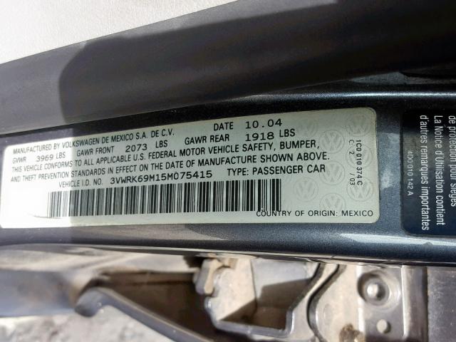 3VWRK69M15M075415 - 2005 VOLKSWAGEN JETTA GL GRAY photo 10