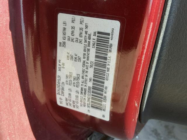 1B7GL2AN61S135999 - 2001 DODGE DAKOTA QUA MAROON photo 10