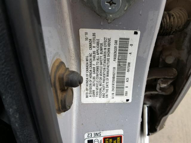 2HGFA1F69BH521159 - 2011 HONDA CIVIC LX-S Մոխրագույն լուսանկար 10