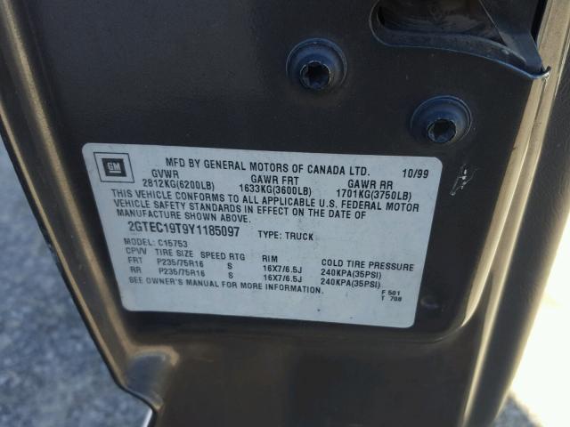 1GCEK19T43E129126 - 2000 GMC NEW SIERRA GRAY photo 10