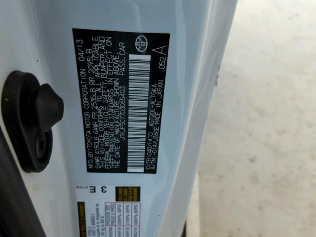 JTKJF5C77D3065403 - 2013 TOYOTA SCION TC თეთრი ფოტო 10