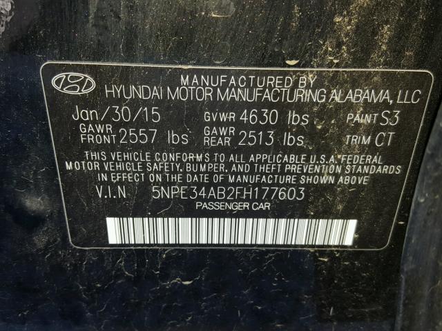 5NPE34AB2FH177603 - 2015 HYUNDAI SONATA SPO BLACK photo 10