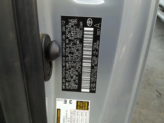 JTKJF5C77C3042900 - 2012 TOYOTA SCION TC 灰色 照片 10