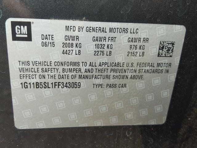 1G11B5SL1FF343059 - 2015 CHEVROLET MALIBU LS 黑色 照片 10