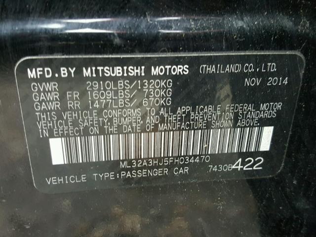 ML32A3HJ5FH034470 - 2015 MITSUBISHI MIRAGE DE BLACK photo 10