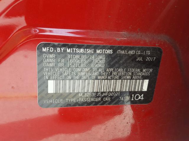 ML32F3FJ5JHF02021 - 2018 MITSUBISHI MIRAGE G4 RED photo 10
