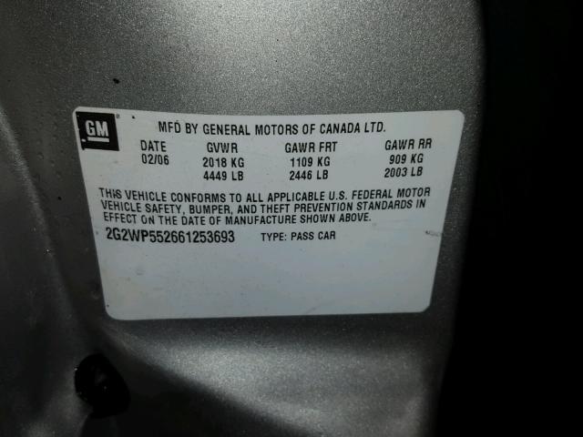 2G2WP552661253693 - 2006 PONTIAC GRAND PRIX ვერცხლისფერი ფოტო 10