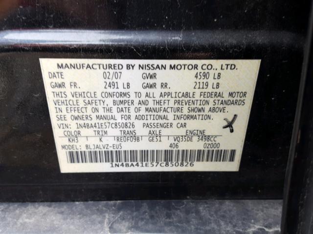 1N4BA41E57C850826 - 2007 NISSAN MAXIMA SE BLACK photo 10