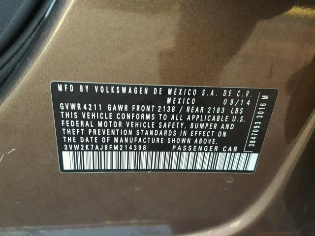 3VW2K7AJ8FM214398 - 2015 VOLKSWAGEN JETTA BASE Շագանակագույն լուսանկար 10