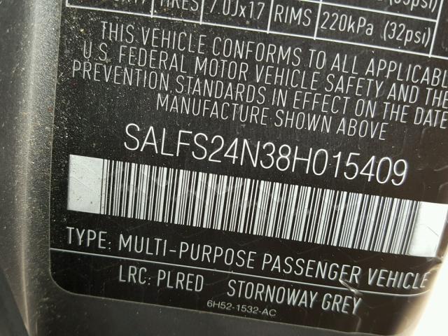 SALFS24N38H015409 - 2008 LAND ROVER LR2 SE TEC GRAY photo 10