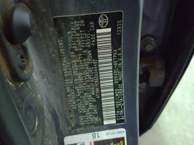 4T1BK1EB5DU044492 - 2013 TOYOTA AVALON BAS CHARCOAL photo 10