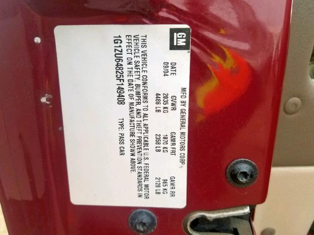 1G1ZU64825F149408 - 2005 CHEVROLET MALIBU MAX 栗色 照片 10