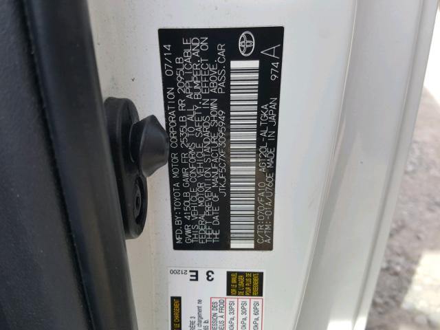 JTKJF5C7XF3095949 - 2015 TOYOTA SCION TC 白色 照片 10