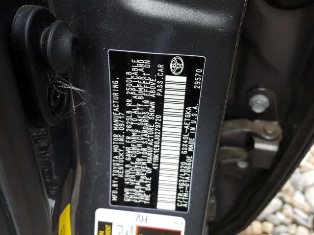 4T1BK1EB0JU279720 - 2018 TOYOTA AVALON XLE GRAY photo 10