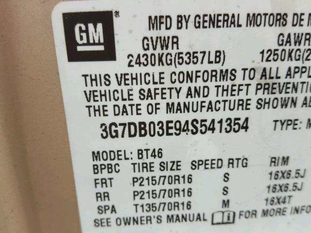 3G7DB03E94S541354 - 2004 PONTIAC AZTEK TAN photo 10