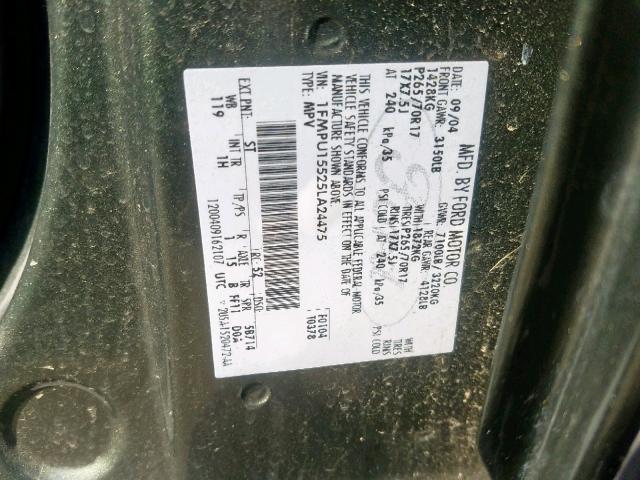 1FMPU15525LA24475 - 2005 FORD EXPEDITION GREEN photo 10