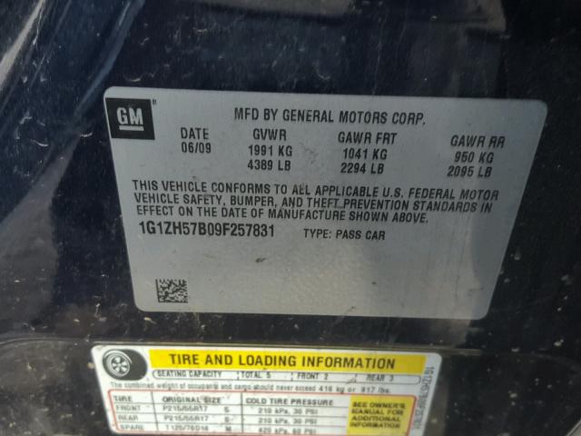 1G1ZH57B09F257831 - 2009 CHEVROLET MALIBU 1LT BLUE photo 10