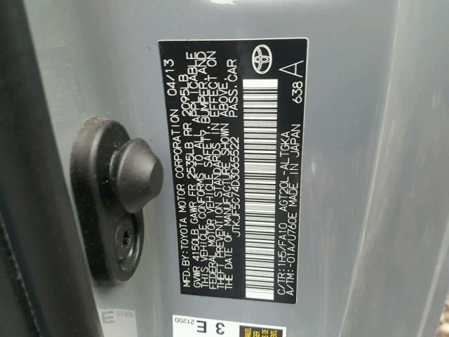 JTKJF5C74D3065522 - 2013 TOYOTA SCION TC 灰色 照片 10