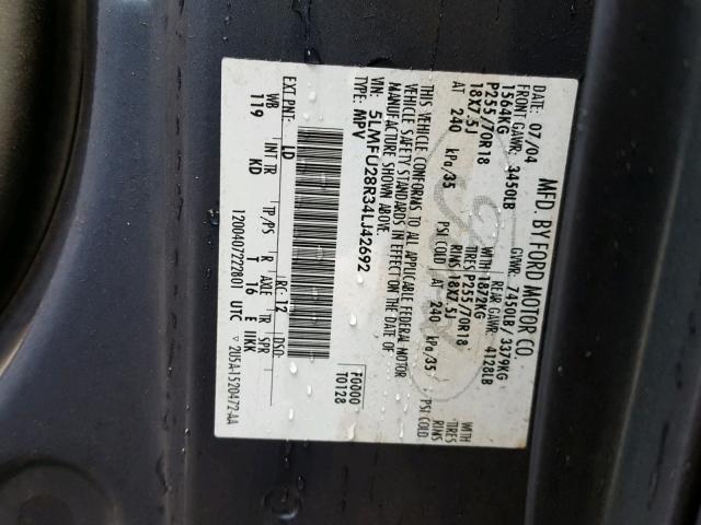 5LMFU28R34LJ42692 - 2004 LINCOLN NAVIGATOR Көк фото 10