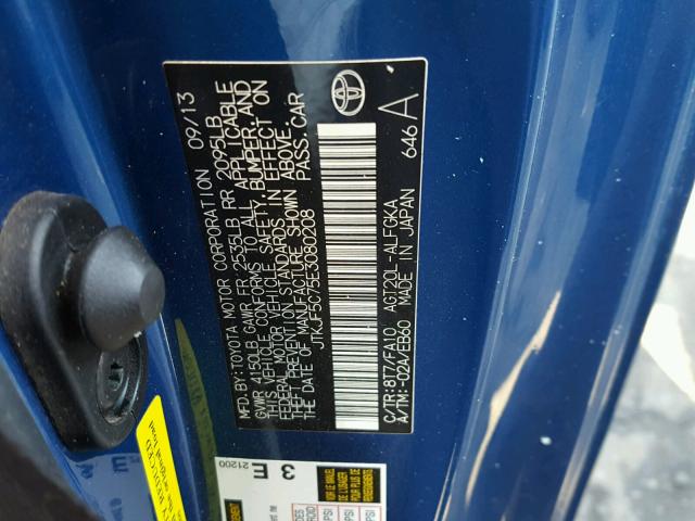 JTKJF5C75E3080208 - 2014 TOYOTA SCION TC 蓝色 照片 10