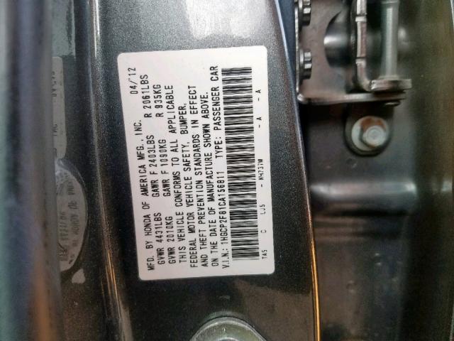 1HGCP2F81CA156811 - 2012 HONDA ACCORD EXL GRAY photo 10