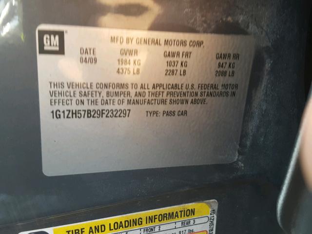 1G1ZH57B29F232297 - 2009 CHEVROLET MALIBU 1LT GRAY photo 10