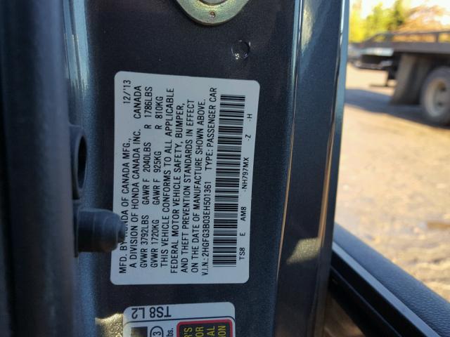 2HGFG3B03EH501361 - 2014 HONDA CIVIC EXL 灰色 照片 10