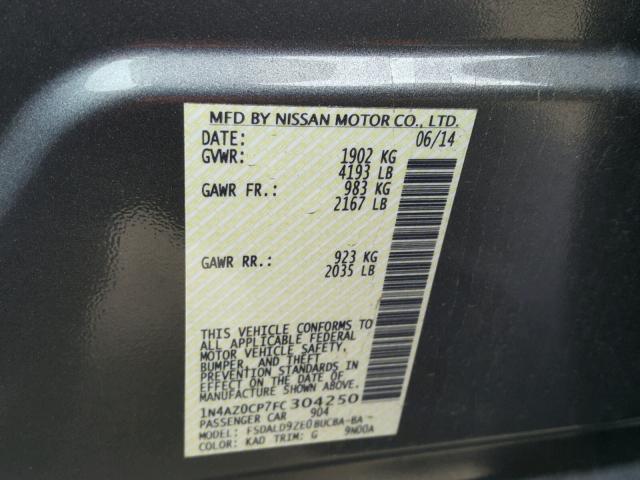 1N4AZ0CP7FC304250 - 2015 NISSAN LEAF S GRAY photo 10