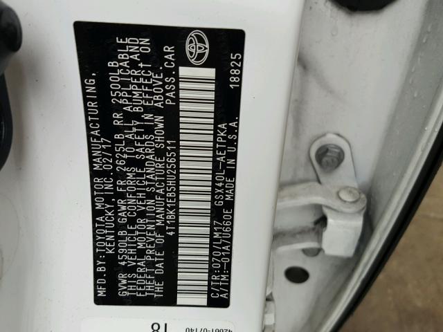 4T1BK1EB5HU256511 - 2017 TOYOTA AVALON XLE WHITE photo 10