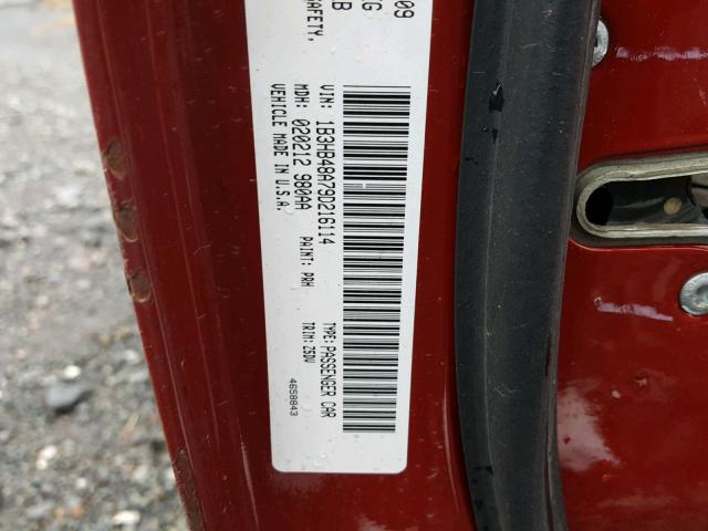 1B3HB48A79D216114 - 2009 DODGE CALIBER SX RED photo 10