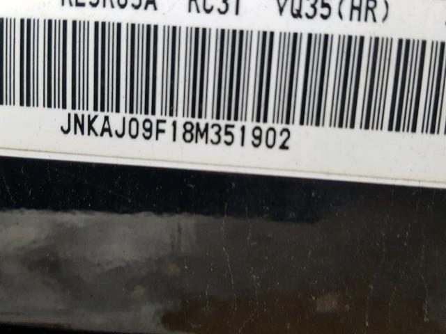 JNKAJ09F18M351902 - 2008 INFINITI EX35 BASE BLACK photo 10